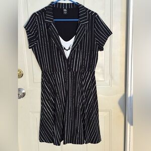 Nightmare Before Christmas Black & White Striped Midi Dress
